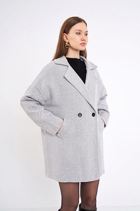 پالتو پشمی طوسی زنانه اورسایز SevdeUgur - کد 806032612