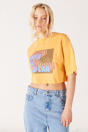 تیشرت نارنجی زنانه کراپ Wrangler - کد 770055647