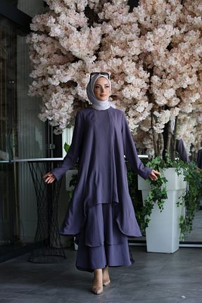 ست بالاتنه و پائین تنه حجاب طوسی زنانه Relaxed Pieef - کد 851419608