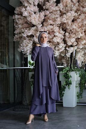 ست بالاتنه و پائین تنه حجاب طوسی زنانه Relaxed Pieef - کد 851419608