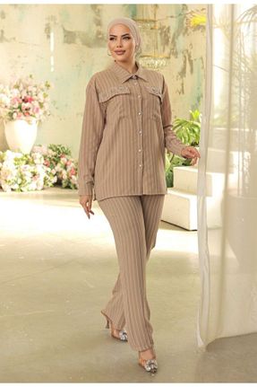 ست بالاتنه و پائین تنه حجاب طوسی زنانه Fitted SAVAKREP TESETTÜR - کد 845173319