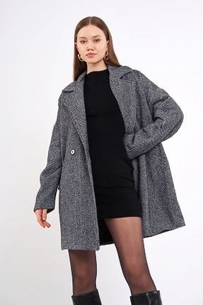 پالتو پشمی مشکی زنانه اورسایز SevdeUgur - کد 806031590