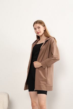 سوئیشرت حجاب بژ زنانه پنبه ای LUQAJ - کد 851502126