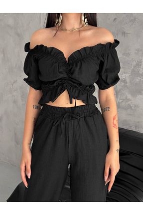 ست بالاتنه و پائین تنه مشکی زنانه بافتنی JUST MAY - کد 827607992