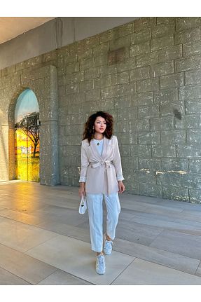 کت بلیزر بژ زنانه بافتنی HK Style - کد 851731414