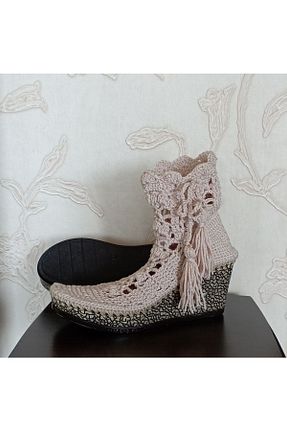 بوت / نیم بوت بژ زنانه پارچه ای El örgüsü - کد 729014582