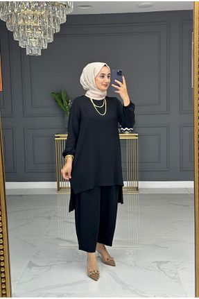 ست بالاتنه و پائین تنه مشکی زنانه بافتنی HÜDA TESETTÜR - کد 851681272