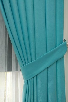 پرده زمینه فیروزه ای مخمل Özgün Home - کد 852031379