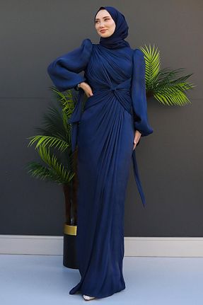 لباس مجلسی حجاب سرمه ای زنانه یقه ایستاده GİZ AGİYİM - کد 851618541