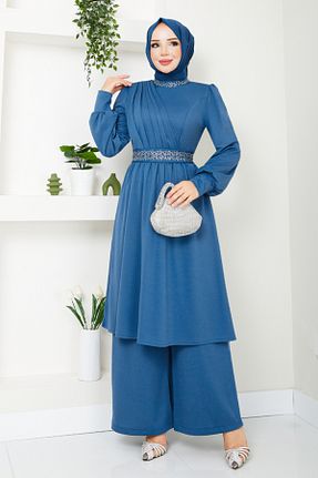 ست بالاتنه و پائین تنه سرمه ای زنانه بافت ModaMerve - کد 851609306