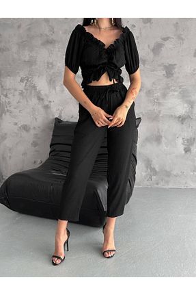 ست بالاتنه و پائین تنه مشکی زنانه بافتنی JUST MAY - کد 827607992