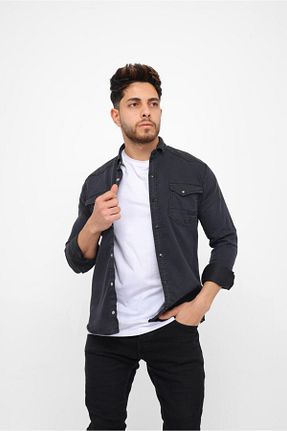 پیراهن سایز بزرگ مشکی مردانه تنگ Esra Butik Hane - کد 851609015