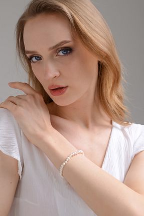 دستبند مروارید سفید مروارید آب شیرین Amberistan - کد 852266699