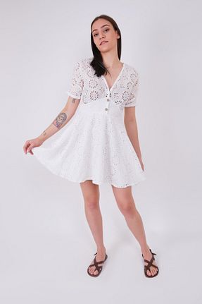 لباس سفید زنانه بافتنی BöğürtlenStore - کد 839878515