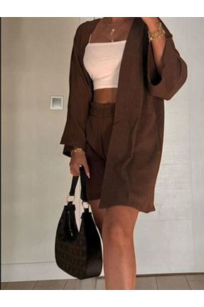ست بالاتنه و پائین تنه قهوه ای زنانه بافت Hi Collection - کد 852250056