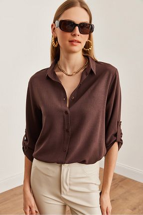 پیراهن قهوه ای زنانه رگولار Olalook - کد 852219045
