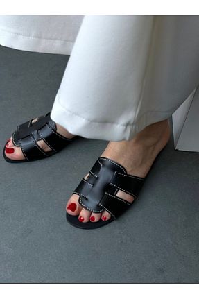 دمپائی مشکی زنانه چرم مصنوعی Shoe - کد 849472394