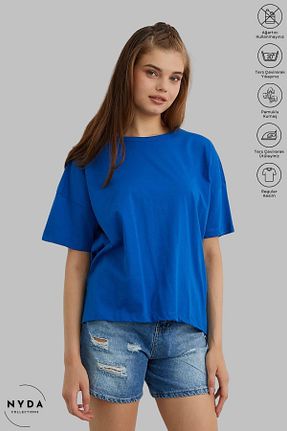 تیشرت سرمه ای زنانه اورسایز Nyda Collections - کد 813645738