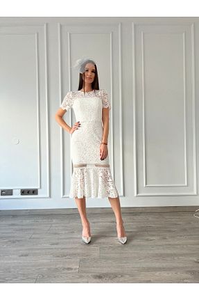 لباس مجلسی و فارغ التحصیلی سفید زنانه دانتل Nişantaşı Abiye - کد 645057917