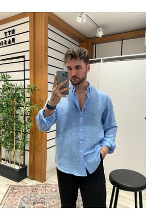 پیراهن آبی مردانه اورسایز UTTBASİC - کد 811135817