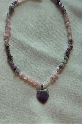 گردنبند جواهر صورتی زنانه سنگ طبیعی badeaccessories - کد 647784243