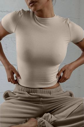 تیشرت بژ زنانه کراپ Maison La Femme - کد 808099003
