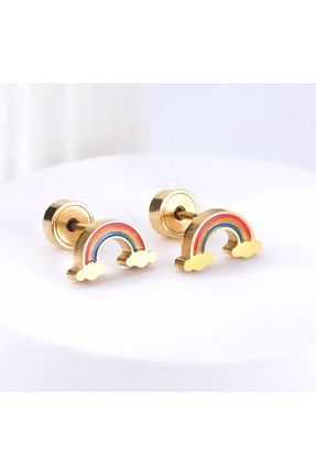 گوشواره استیل (فولاد) طلائی بچه گانه استیل (فولاد) Atölye Eliz - کد 696210183