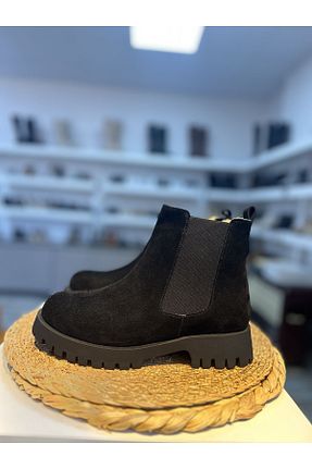 بوت / نیم بوت مشکی زنانه چرم خالص Hermones - کد 782798051