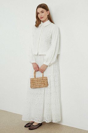 ست بالاتنه و پائین تنه سفید زنانه بافتنی Hooopstore - کد 750671001