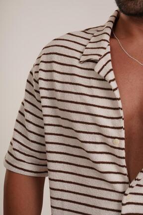 پیراهن قهوه ای مردانه پنبه ای SCSARVİN - کد 852543014