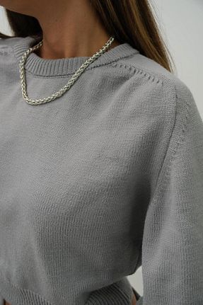 پلیور طوسی زنانه ساده vuvutasarım - کد 852537359