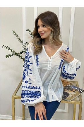 بلوز سفید زنانه طرح دار Ateilerdijle - کد 757216875