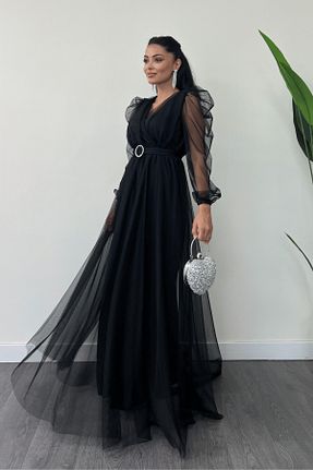 لباس مجلسی و فارغ التحصیلی مشکی زنانه توری giyimmasalı - کد 852830976