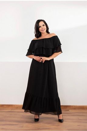 لباس مجلسی سایز بزرگ مشکی زنانه یقه قایقی Novin - کد 278354555