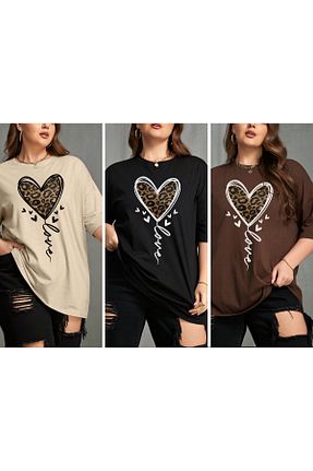 تیشرت بژ زنانه اورسایز MODAVİBE - کد 852678088