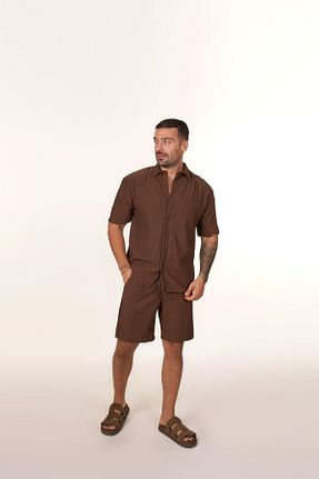 ست بالاتنه و پائین تنه قهوه ای مردانه بافتنی SCSARVİN - کد 852539305