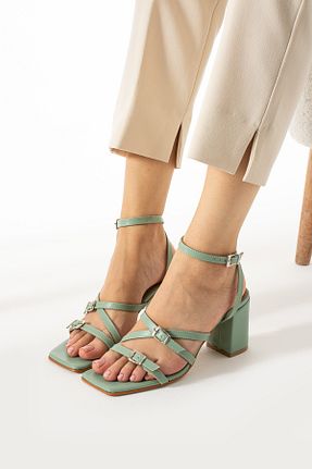 صندل سبز زنانه پاشنه ضخیم misio shoes - کد 852484934