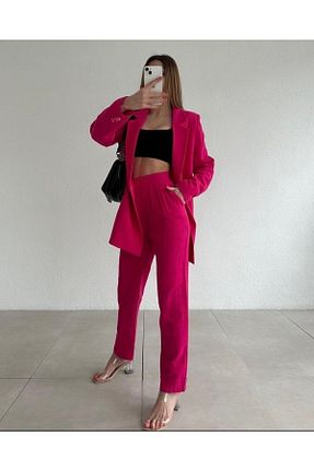 ست بالاتنه و پائین تنه صورتی زنانه بافت Leos Moda - کد 681150515