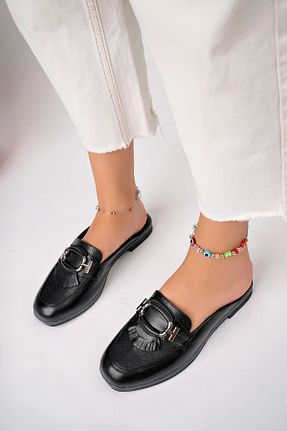 دمپائی مشکی زنانه چرم خالص Akgün Terlik - کد 852597724