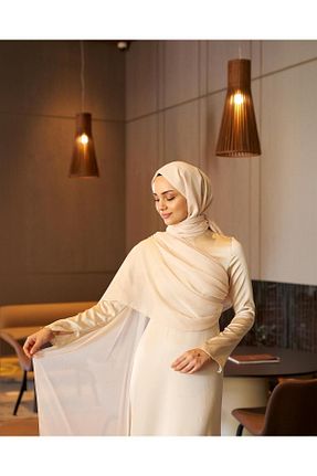 لباس مجلسی حجاب بژ زنانه یقه ایستاده Azeem - کد 848754141