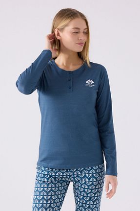 ست لباس راحتی آبی زنانه چاپی Pierre Cardin - کد 852677583