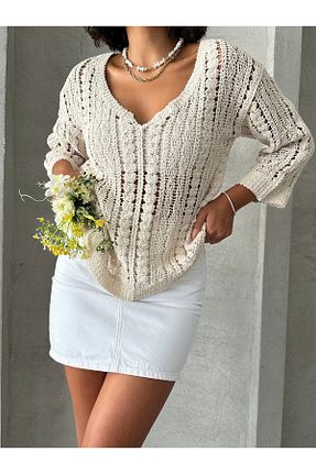 پلیور سفید زنانه Saç Örgü Miss Allos - کد 852779259