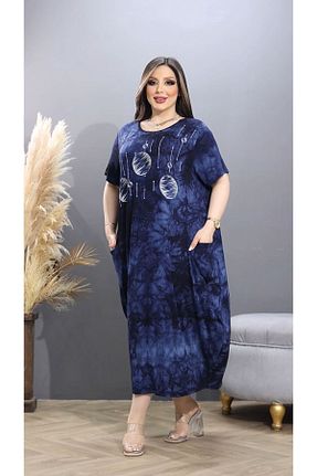 لباس سایز بزرگ سرمه ای زنانه پارچه HÜLYA BUTİK - کد 831163353