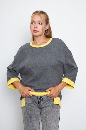 سوئیشرت طوسی زنانه ساده ESPİNA - کد 852826009