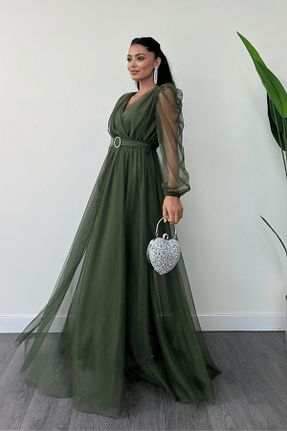 لباس مجلسی و فارغ التحصیلی خاکی زنانه توری giyimmasalı - کد 852831230
