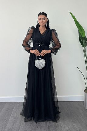 لباس مجلسی و فارغ التحصیلی مشکی زنانه توری giyimmasalı - کد 852830976