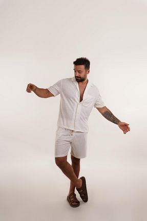 ست بالاتنه و پائین تنه سفید مردانه بافتنی SCSARVİN - کد 852676702