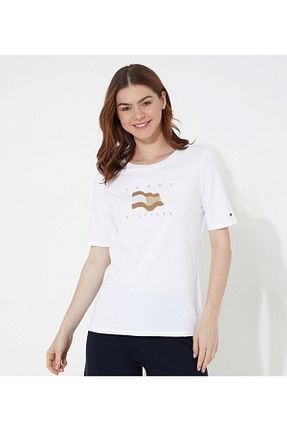تیشرت طلائی زنانه یقه خدمه Tommy Hilfiger - کد 852576808