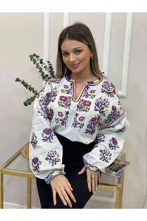 بلوز سفید زنانه ساده Ateilerdijle - کد 813308902
