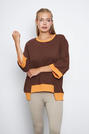 سوئیشرت قهوه ای زنانه ساده ESPİNA - کد 852825967